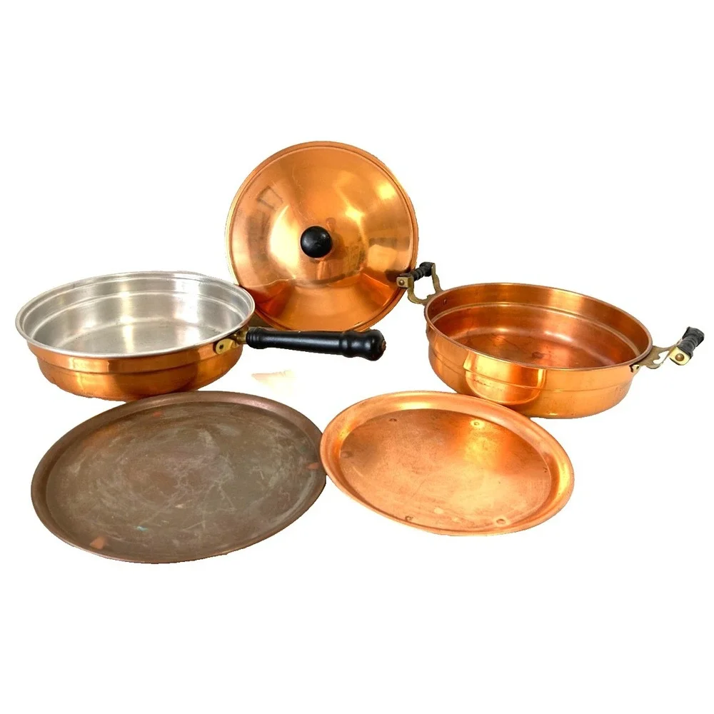 Vintage Coppercraft Guild Copper Serving Dish Lid Clad Aluminum Saute Pan Set 5